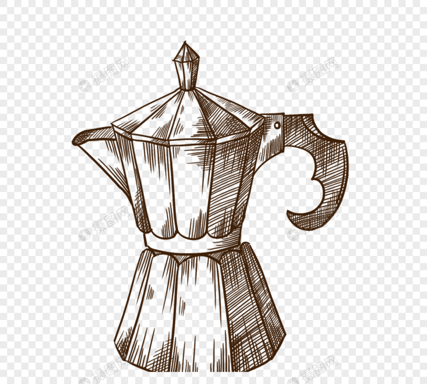黑白线描煮咖啡机元素图片