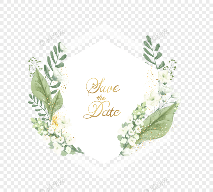 清新婚礼植物花卉几何边框金色质感图片