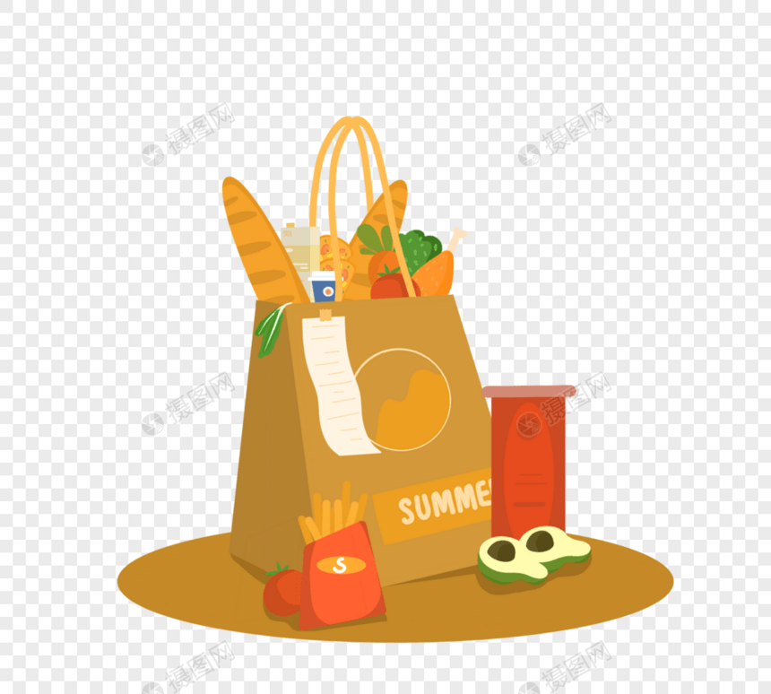扁平风纸袋装食品元素图片