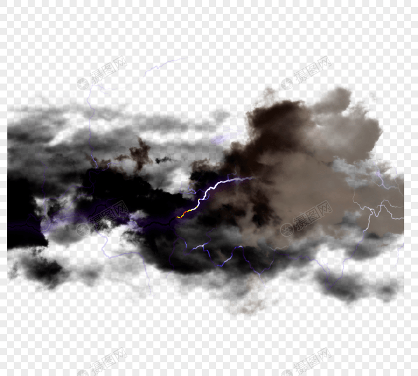 逼真发光闪电效果黑色云层图片