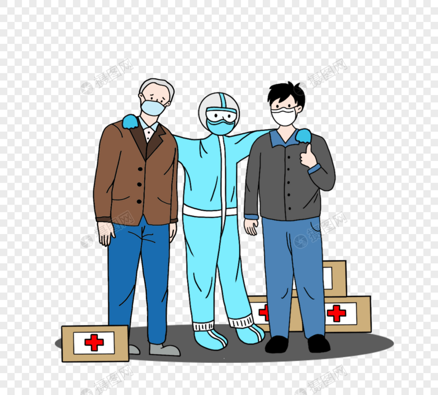 卡通手绘医护人员加油箱子图片