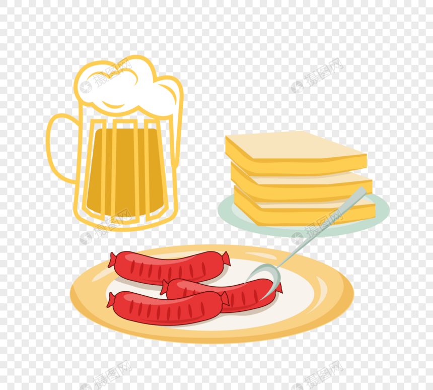 矢量啤酒与香肠面包元素图片