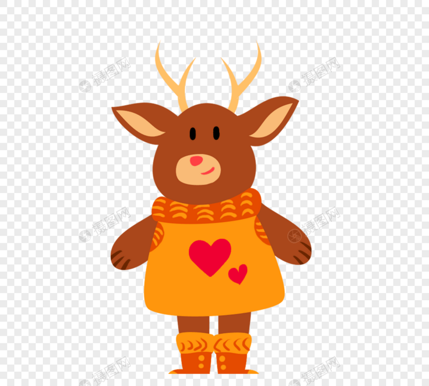 手绘可爱圣诞驼鹿小动物卡通图片