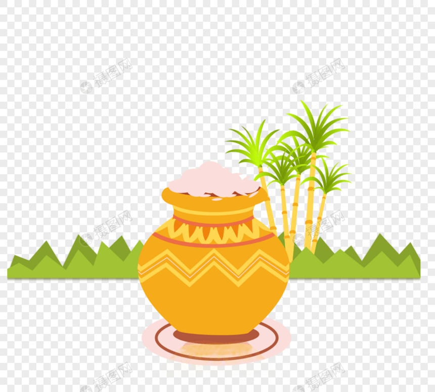 卡通泰国花瓶椰树元素图片