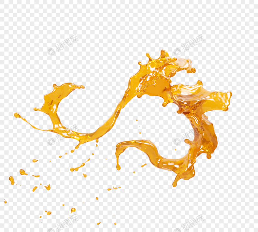 立体飞舞橙汁液体3d元素图片
