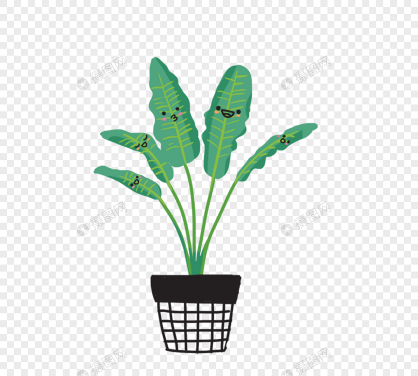 可爱卡通绿色植物线描盆栽图片