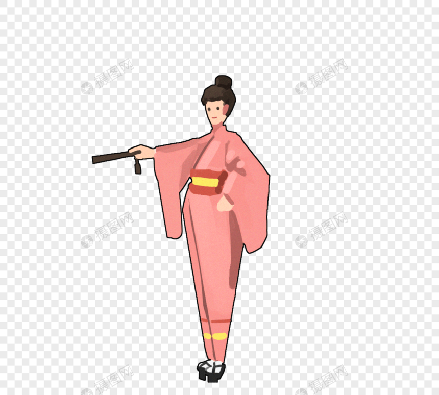 粉色可爱卡通日本女性和服人物元素图片
