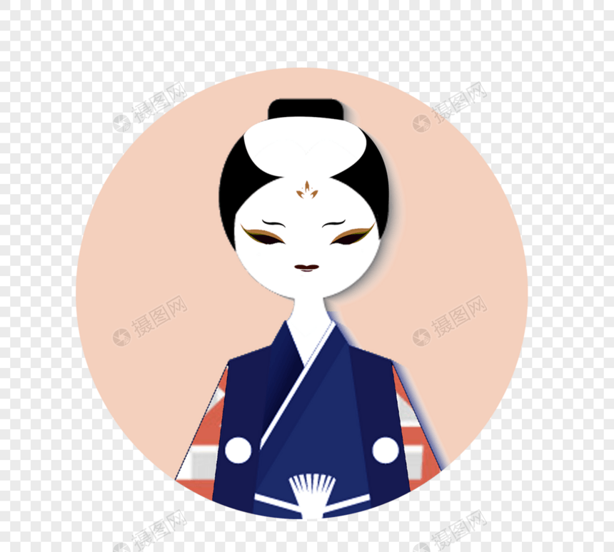 日式蓝色女性传统服饰和服卡通人物图片