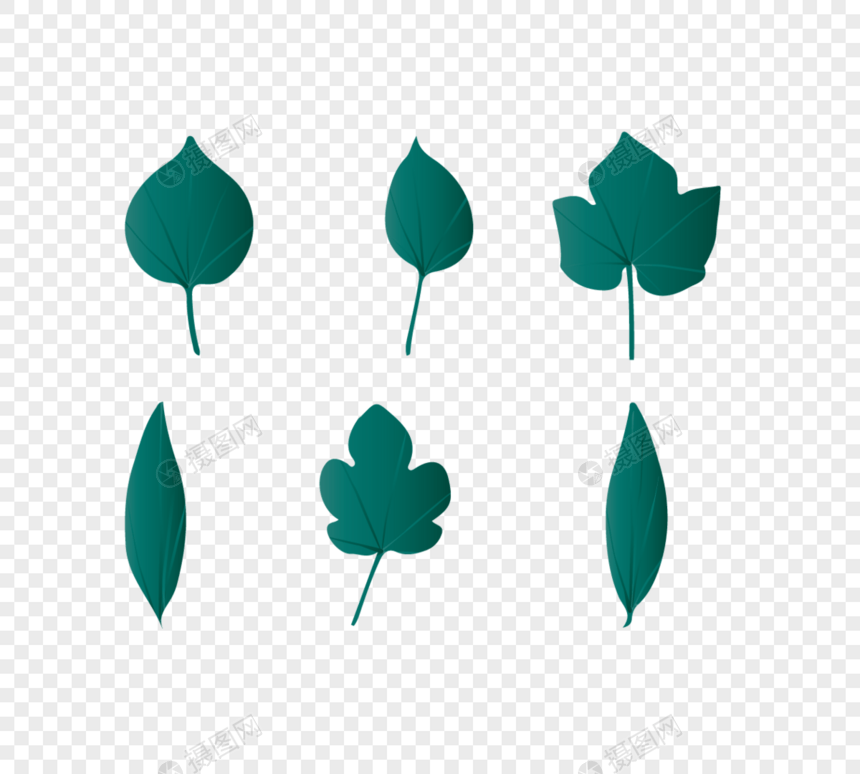 六片绿色简约树叶图片