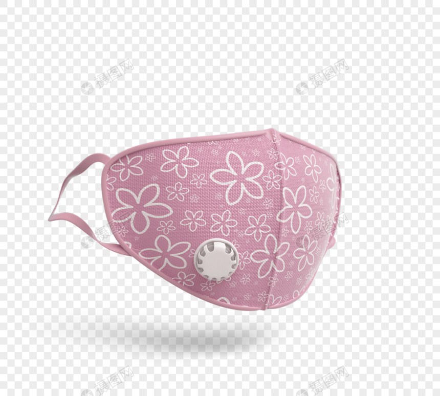 粉色花朵花纹口罩3d元素图片