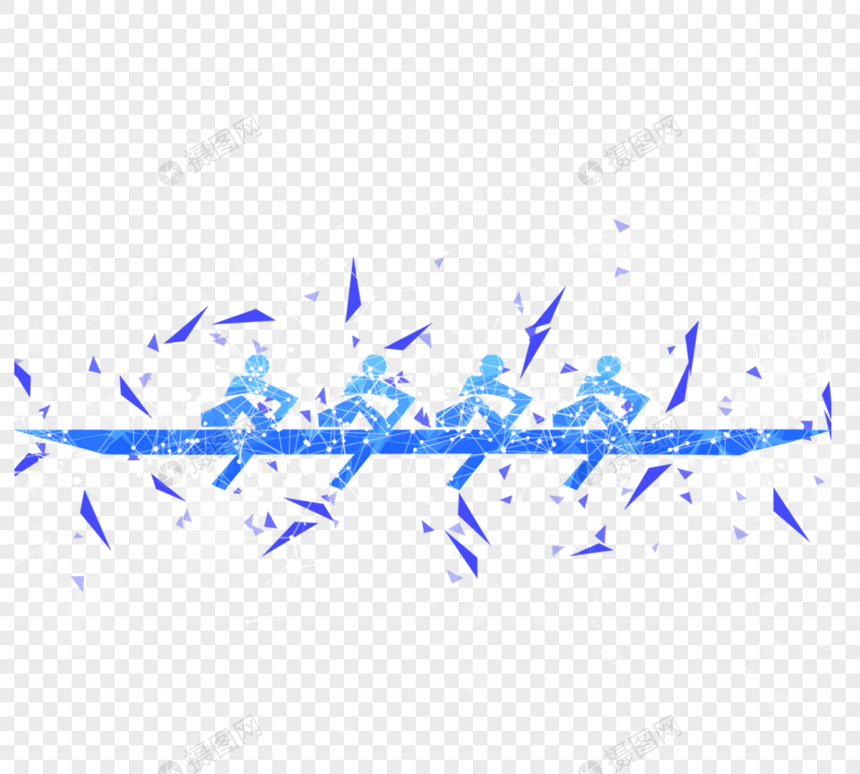低多边形风格蓝色赛艇运动剪影图片