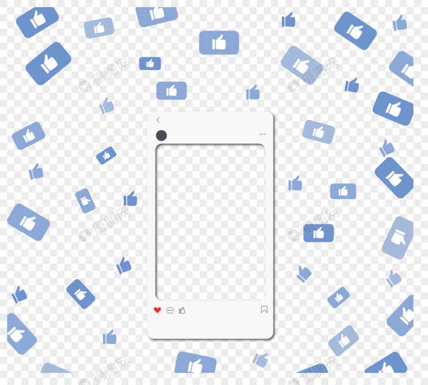 蓝色点赞拇指社交分享边框图片