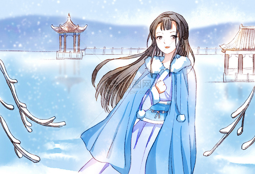 雪中的汉服少女图片