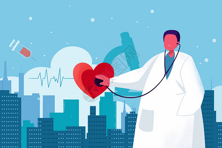 心脏听诊器边框听诊的医生扁平插画插画