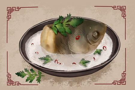 鱼头豆腐汤鱼头汤冬季美食插画
