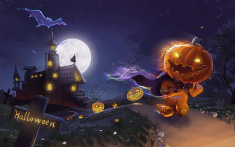橙色万圣节城堡万圣节的夜晚逃跑的南瓜GIF高清图片