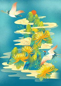 水、花、寒露、登高、重阳节重阳节仙鹤中国风GIF高清图片