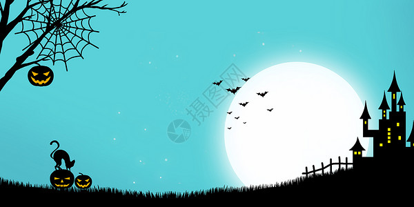 月亮与六便士万圣节城堡背景设计图片