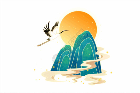 中国古风屏风月光下的仙鹤gif动图高清图片