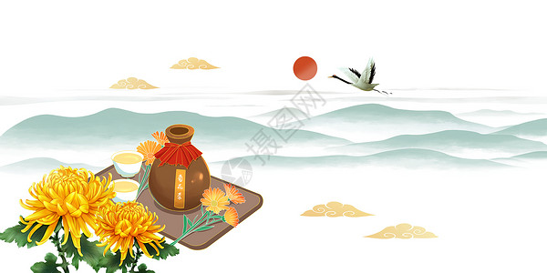 金飞雁中国风重阳节背景设计图片