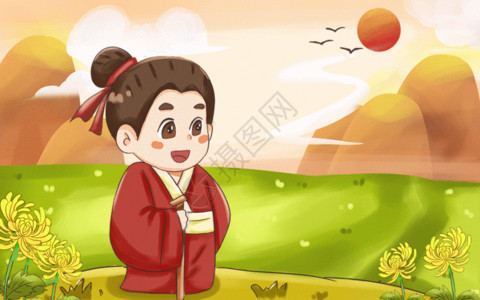重阳节红色茱萸重阳节登高望远的古人GIF高清图片