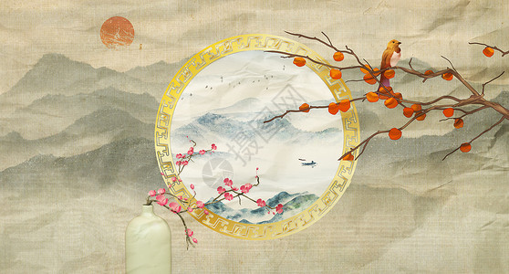 鸟传统纹理复古中式背景设计图片