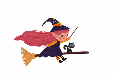 飞行扫帚施魔法的女巫gif动图高清图片