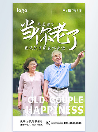 白首不分离老年夫妻幸福陪伴摄影图海报模板