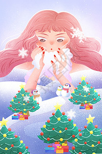 圣诞树配图圣诞节初雪插画插画