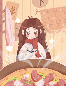 立冬喝羊肉汤的女孩背景图片