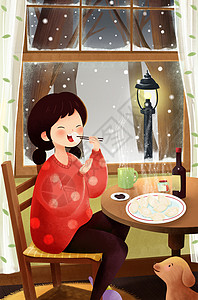 吃饺子冬天插画图片