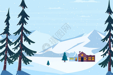 冬季雪天风景矢量插画图片