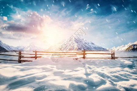 赛里木雪山冬季雪景设计图片