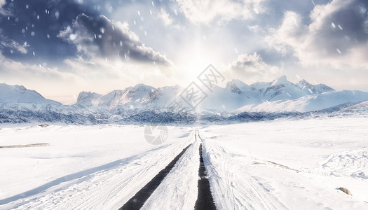 雪山路冬季雪景设计图片