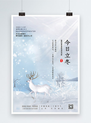 梦幻鹿立冬节气梦幻风格宣传海报模板