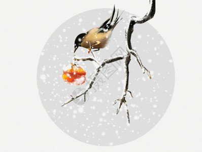 写实橄榄油古风冬天花鸟GIF高清图片