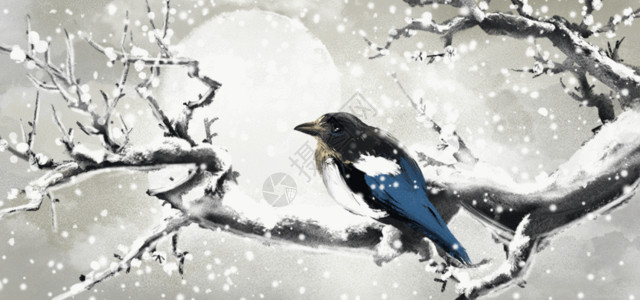 冬天戴围巾的小鸟古风冬天花鸟GIF高清图片