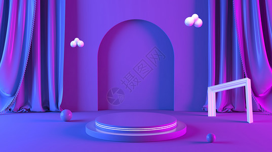 清新紫色舞台通用电商场景设计图片