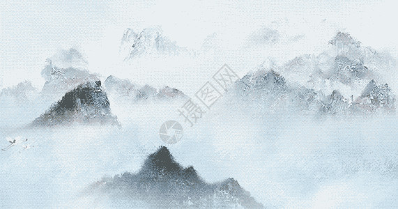雾雪冬季水墨山水GIF高清图片