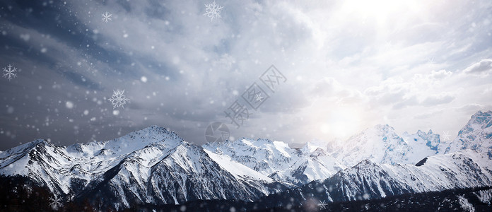 极光冬季雪山冬天背景设计图片
