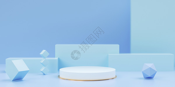 蓝色立体盒子C4D通用促销展台设计图片