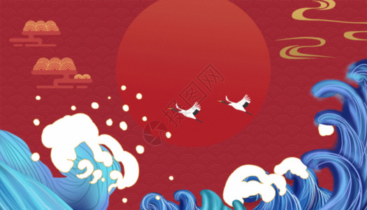 中国风海浪花纹国潮风新年背景gif动图高清图片
