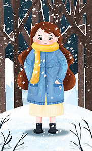 小雪之在雪地里的女孩子背景图片