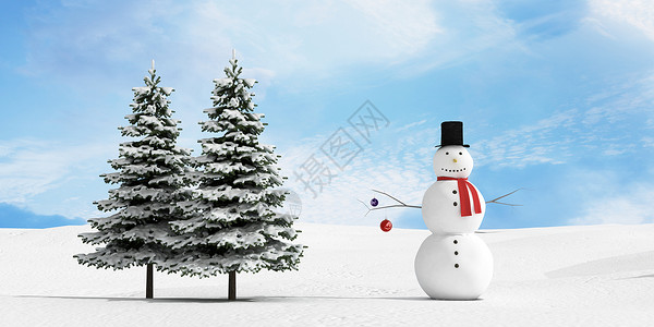 冬日蓝天3D冬日雪人场景设计图片