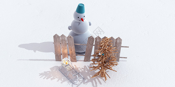 冬天的枝木3D雪人场景设计图片