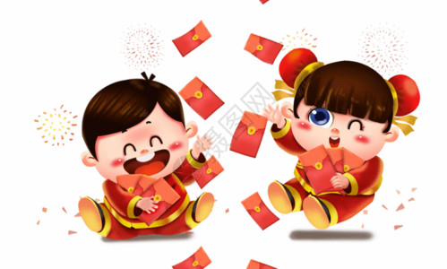 中国红金福娃欢乐撒红包gif高清图片