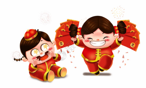 背景中国红福娃欢乐红包多多gif高清图片