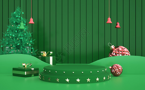 绿色圣诞背景圣诞节电商展台设计图片