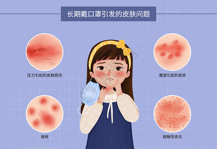 问题性肌肤口罩引起的皮肤问题插画