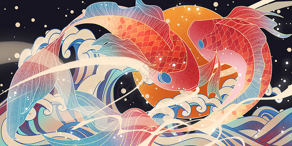 新年锦鲤插画背景图片